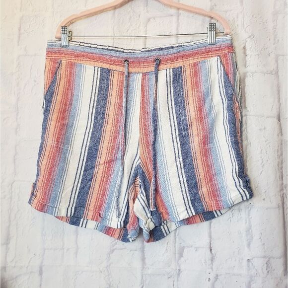 PER SE Linen-Blend Pull-on Striped Shorts Large - Picture 1 of 8